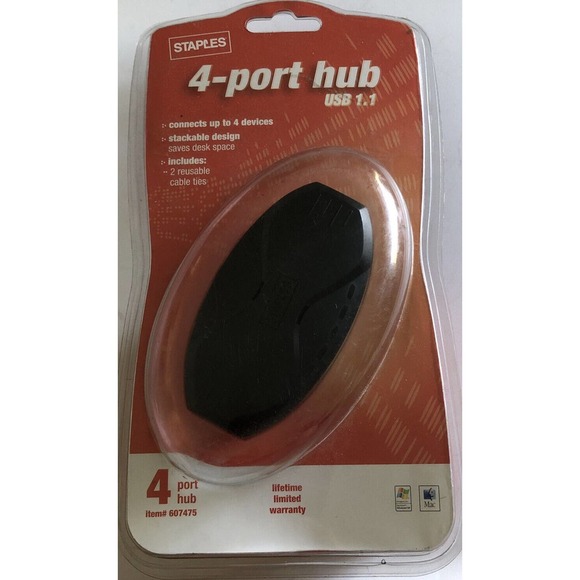 Staples 4-port Hub USB 1.1 Connects Up To 4 Devices (NEW) - Picture 1 of 5